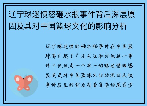 辽宁球迷愤怒砸水瓶事件背后深层原因及其对中国篮球文化的影响分析